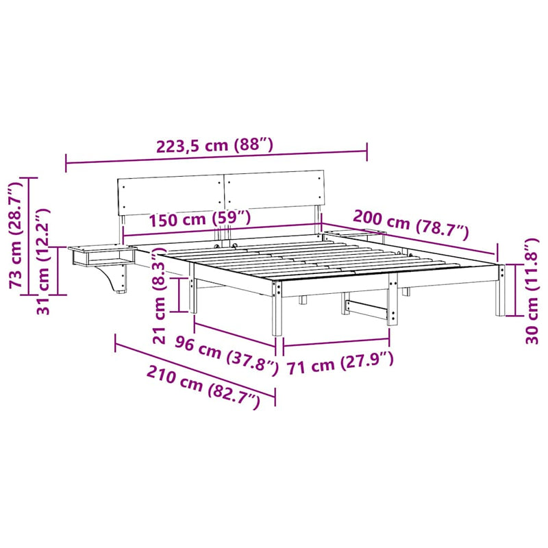 vidaXL Ágykeret fejtámlával Fehér 150 x 200 cm Tömör fenyőfa