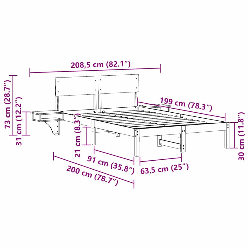 vidaXL Ágykeret fejtámlával Fehér 135 x 190 cm Tömör fenyőfa