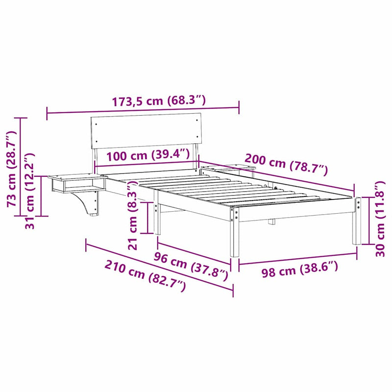 vidaXL Ágykeret fejtámlával Fehér 100 x 200 cm Tömör fenyőfa