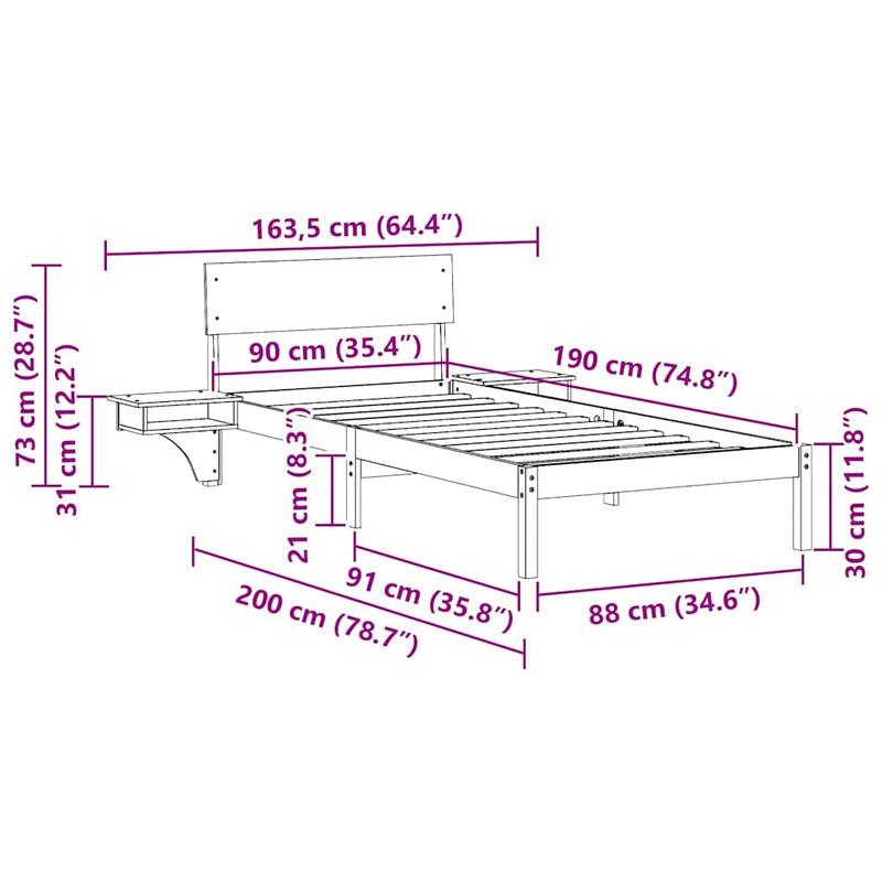 vidaXL Ágykeret fejtámlával Fehér 90 x 190 cm Tömör fenyőfa