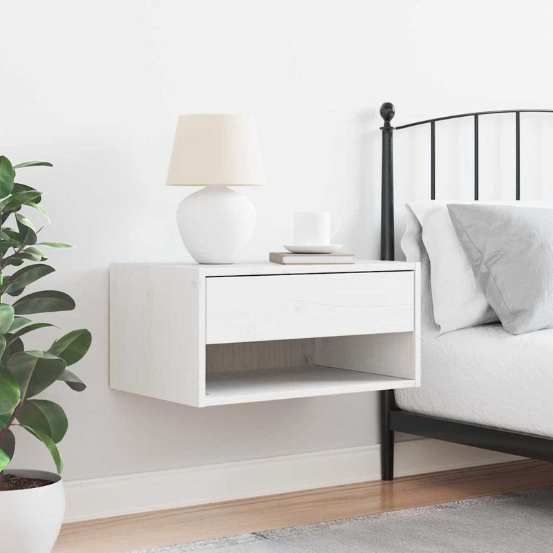 vidaXL Éjjeli asztal fiókkal Fehér 50 x 32,5 x 24 cm Tömör fenyőfa