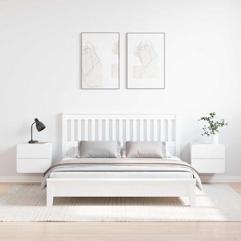 vidaXL Éjjeli asztal fiókkal 2 pcs Fehér 39 x 34 x 33 cm Tömör fenyőfa