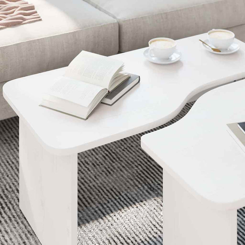 vidaXL Dohányzóasztal 2 pcs Fehér 100 x 69 x 35.5 cm Tömör fenyőfa
