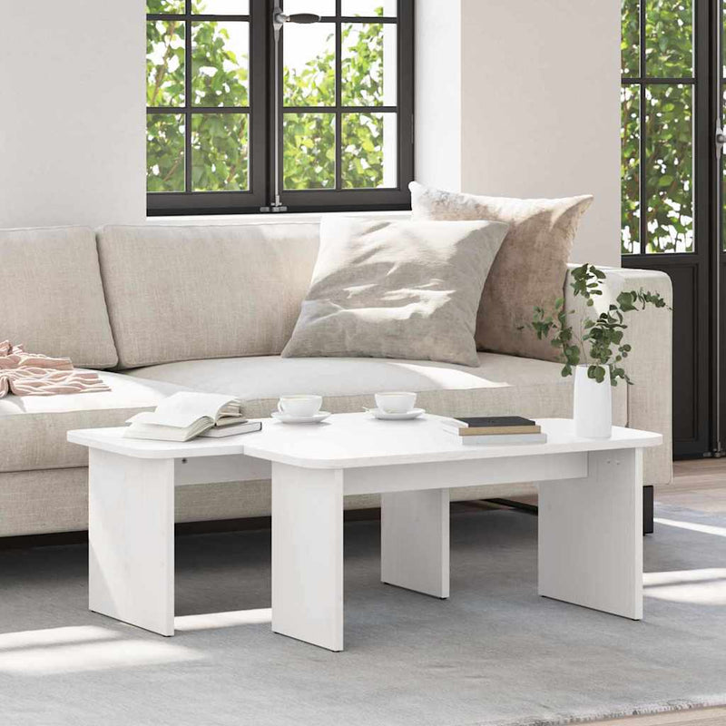 vidaXL Dohányzóasztal 2 pcs Fehér 100 x 69 x 35.5 cm Tömör fenyőfa