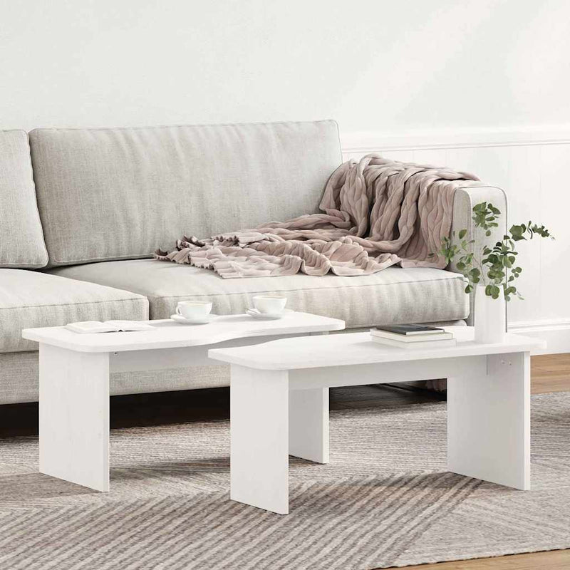 vidaXL Dohányzóasztal 2 pcs Fehér 100 x 69 x 35.5 cm Tömör fenyőfa