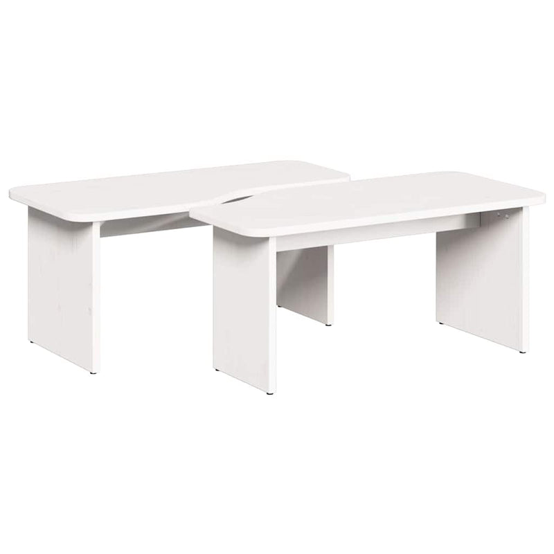 vidaXL Dohányzóasztal 2 pcs Fehér 100 x 69 x 35.5 cm Tömör fenyőfa