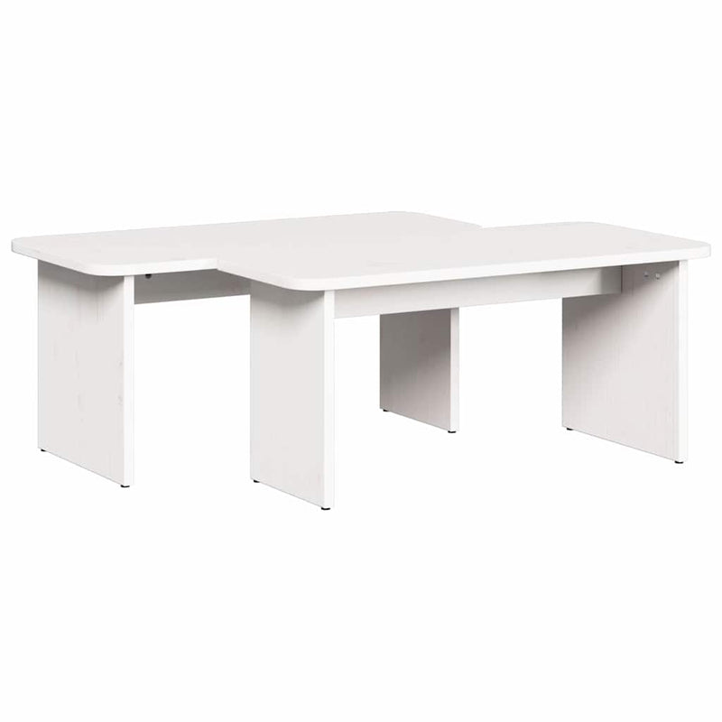 vidaXL Dohányzóasztal 2 pcs Fehér 100 x 69 x 35.5 cm Tömör fenyőfa