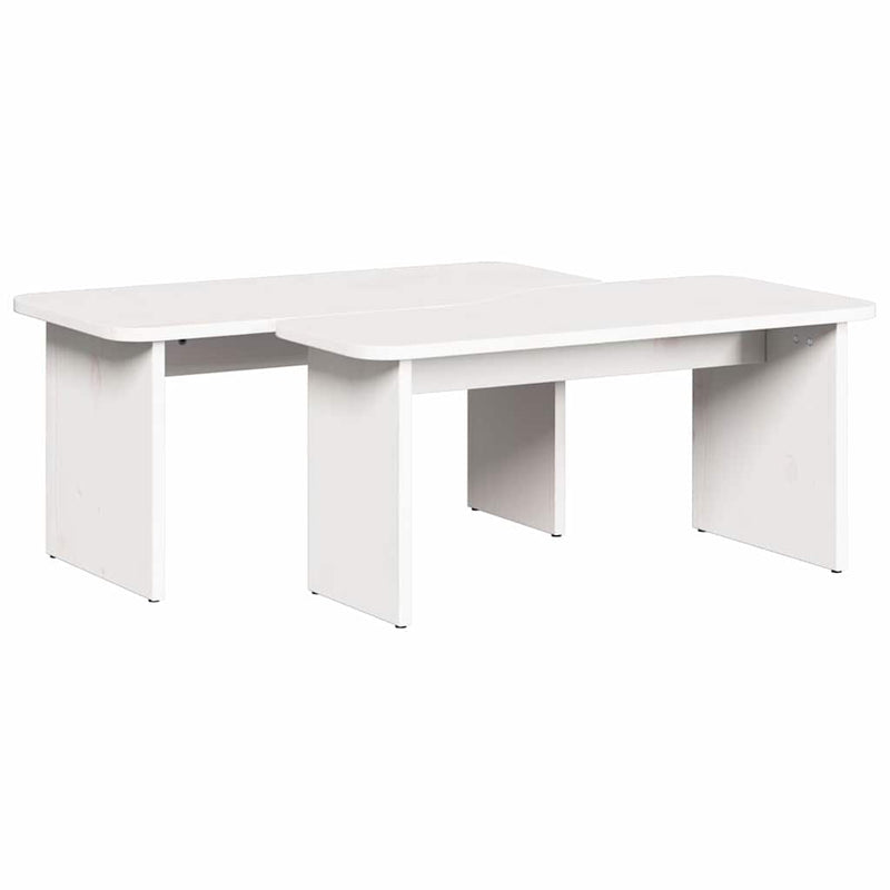vidaXL Dohányzóasztal 2 pcs Fehér 100 x 69 x 35.5 cm Tömör fenyőfa