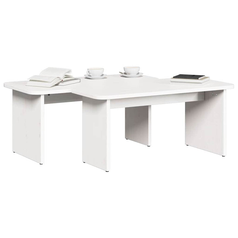 vidaXL Dohányzóasztal 2 pcs Fehér 100 x 69 x 35.5 cm Tömör fenyőfa
