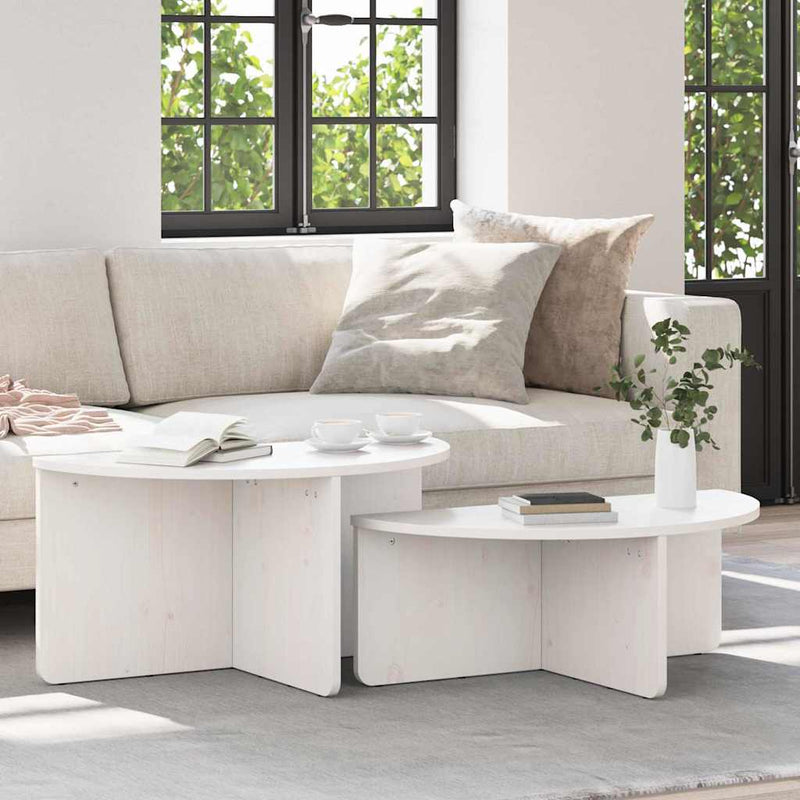 vidaXL Dohányzóasztal 2 pcs Fehér 79 x 39.5 x 40 cm Tömör fenyőfa