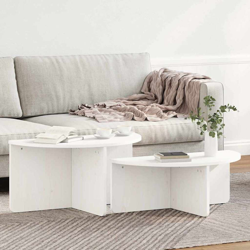 vidaXL Dohányzóasztal 2 pcs Fehér 79 x 39.5 x 40 cm Tömör fenyőfa