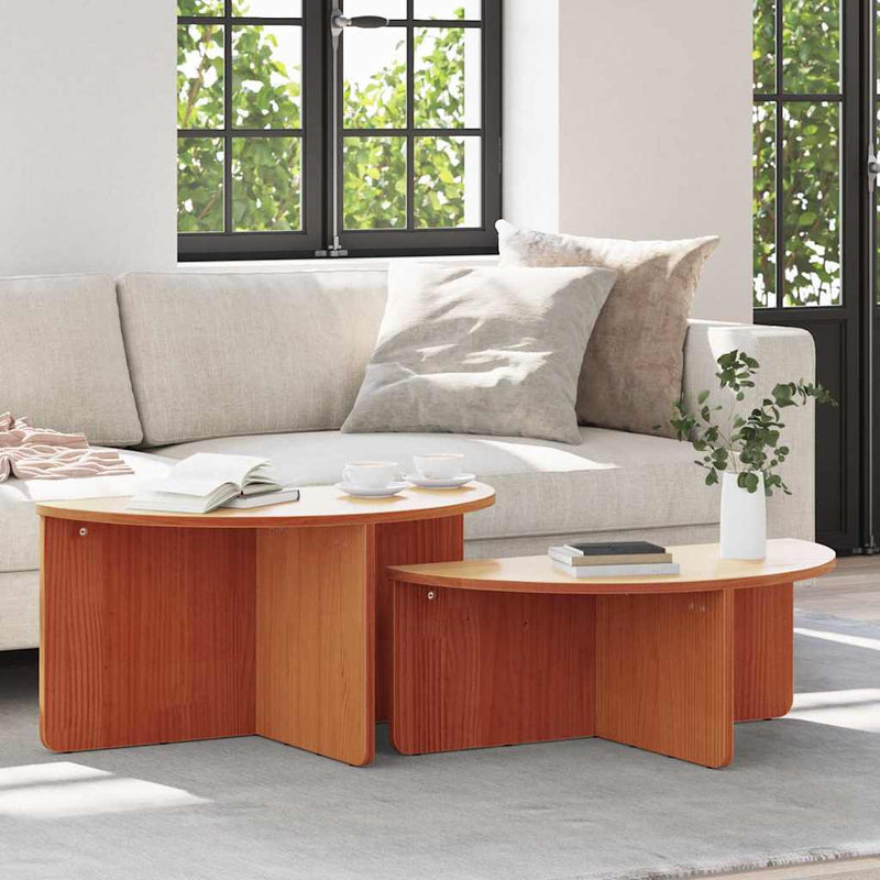 vidaXL Dohányzóasztal 2 pcs Viaszbarna 79 x 39.5 x 40 cm Tömör fenyőfa