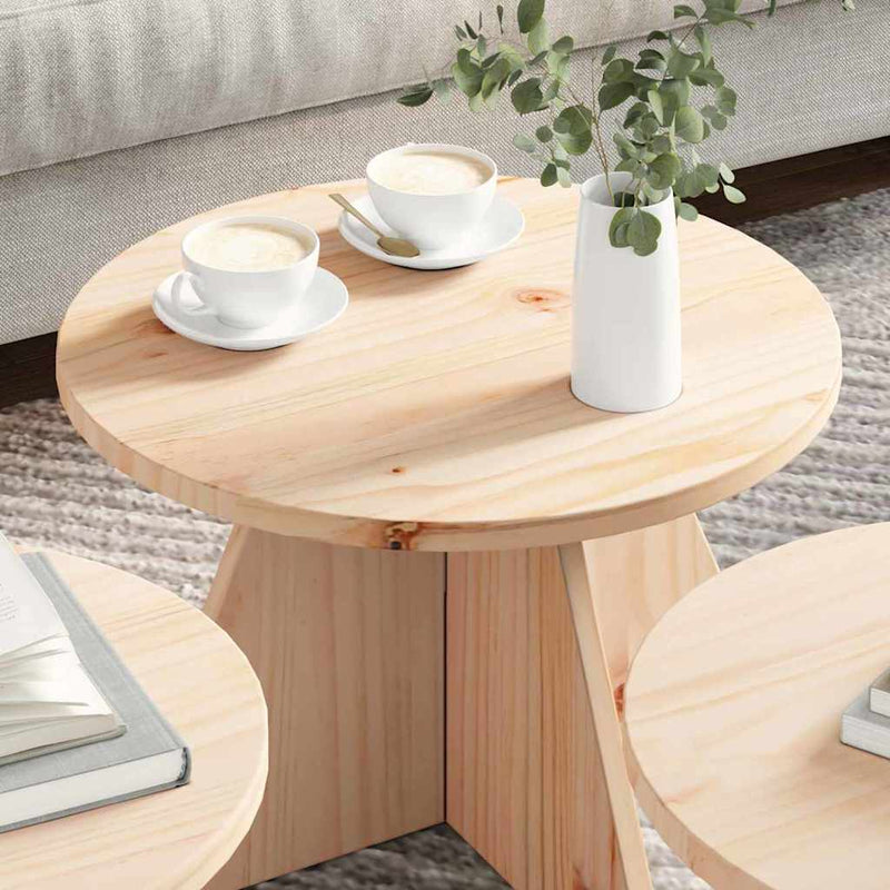 vidaXL Dohányzóasztal 3 pcs Természetes 49 x 49 x 30 cm Tömör fenyőfa