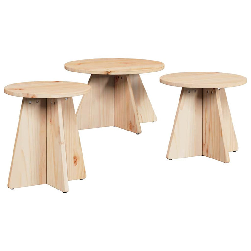 vidaXL Dohányzóasztal 3 pcs Természetes 49 x 49 x 30 cm Tömör fenyőfa