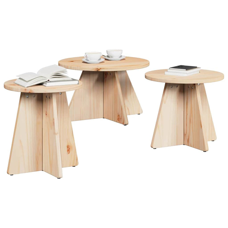 vidaXL Dohányzóasztal 3 pcs Természetes 49 x 49 x 30 cm Tömör fenyőfa