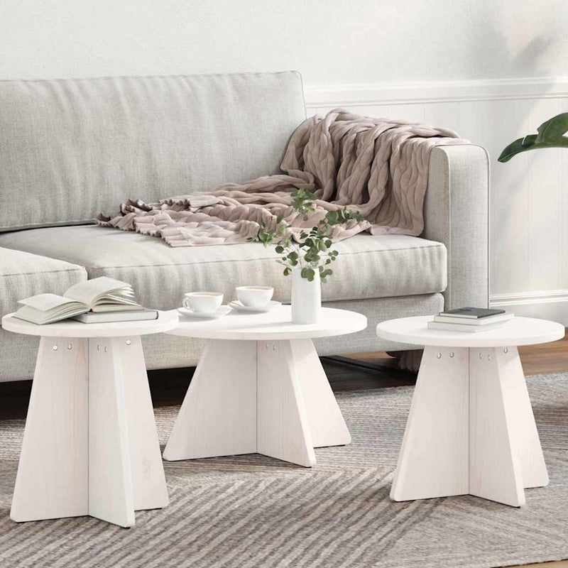 vidaXL Dohányzóasztal 3 pcs Fehér 49 x 49 x 30 cm Tömör fenyőfa