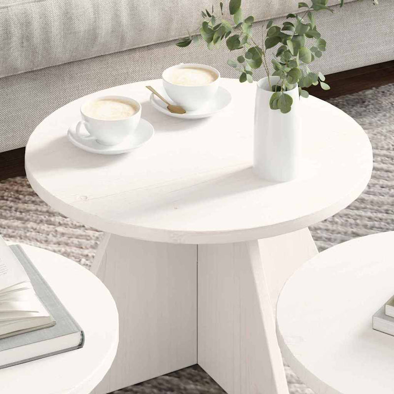 vidaXL Dohányzóasztal 3 pcs Fehér 49 x 49 x 30 cm Tömör fenyőfa