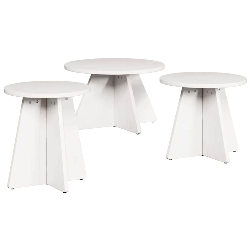 vidaXL Dohányzóasztal 3 pcs Fehér 49 x 49 x 30 cm Tömör fenyőfa