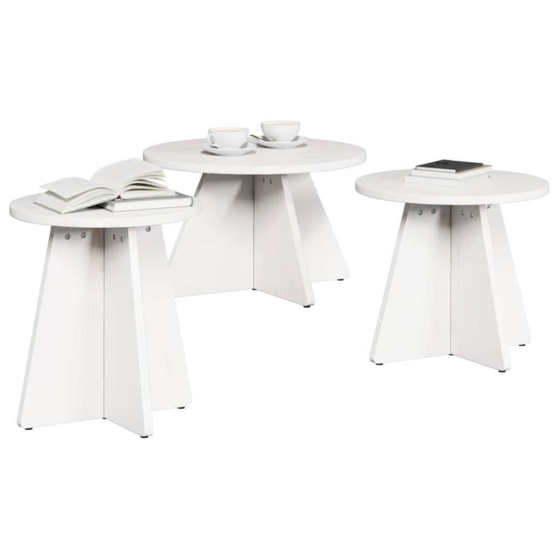 vidaXL Dohányzóasztal 3 pcs Fehér 49 x 49 x 30 cm Tömör fenyőfa
