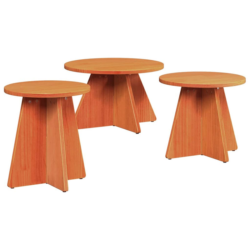 vidaXL Dohányzóasztal 3 pcs Viaszbarna 49 x 49 x 30 cm Tömör fenyőfa