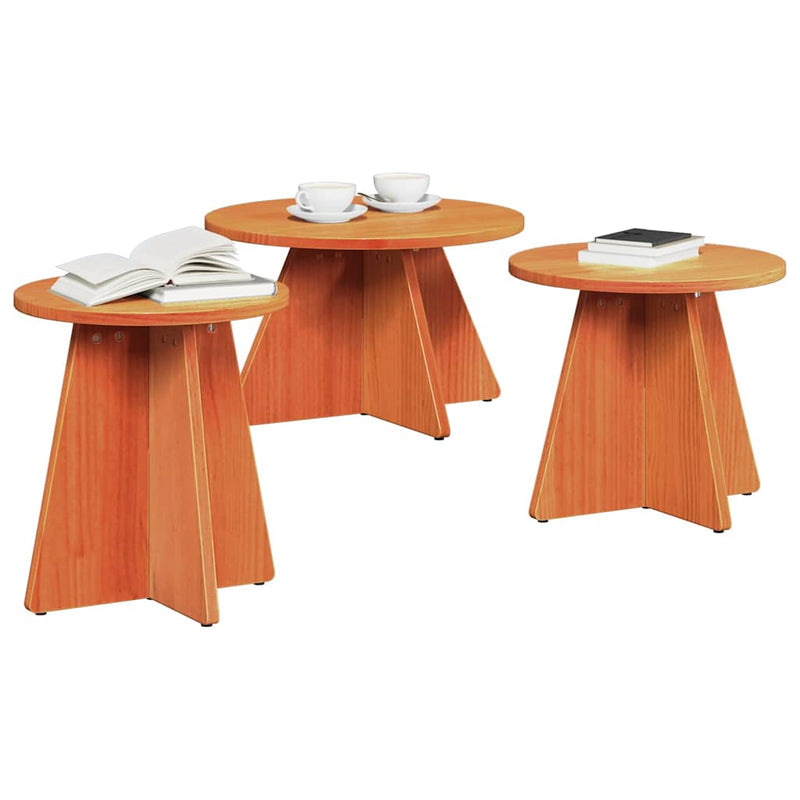 vidaXL Dohányzóasztal 3 pcs Viaszbarna 49 x 49 x 30 cm Tömör fenyőfa