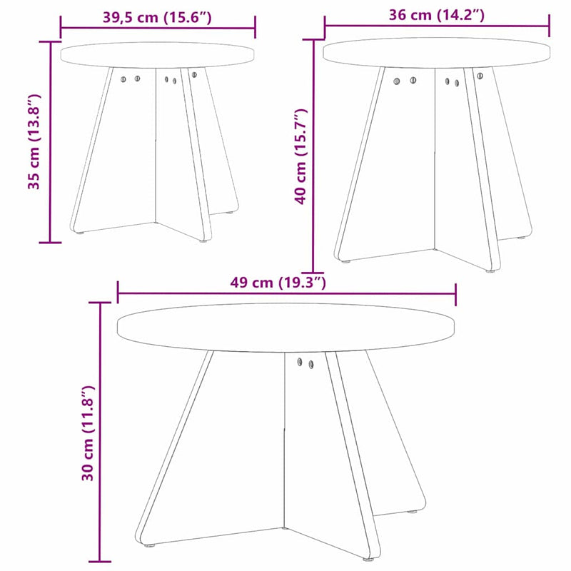 vidaXL Dohányzóasztal 3 pcs Viaszbarna 49 x 49 x 30 cm Tömör fenyőfa