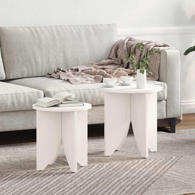 vidaXL Dohányzóasztal 2 pcs Fehér 41.5 x 41.5 x 44 cm Tömör fenyőfa