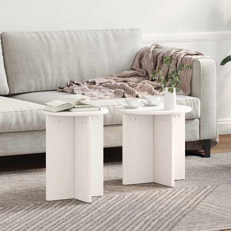 vidaXL Dohányzóasztal 2 pcs Fehér 41.5 x 41.5 x 41 cm Tömör fenyőfa
