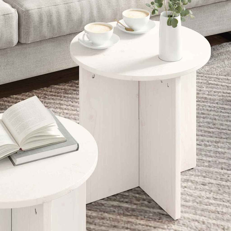 vidaXL Dohányzóasztal 2 pcs Fehér 41.5 x 41.5 x 41 cm Tömör fenyőfa