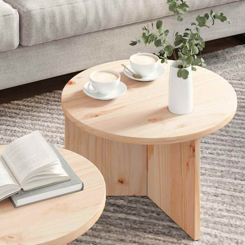 vidaXL Dohányzóasztal 2 pcs Természetes 49 x 49 x 28 cm Tömör fenyőfa