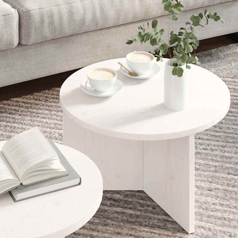 vidaXL Dohányzóasztal 2 pcs Fehér 49 x 49 x 28 cm Tömör fenyőfa