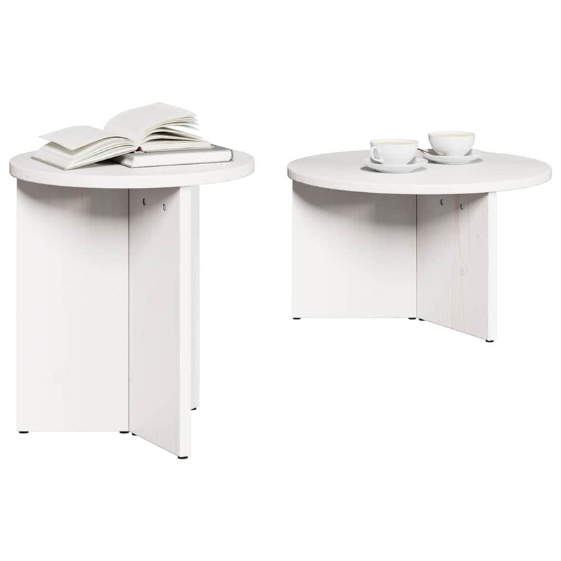 vidaXL Dohányzóasztal 2 pcs Fehér 49 x 49 x 28 cm Tömör fenyőfa