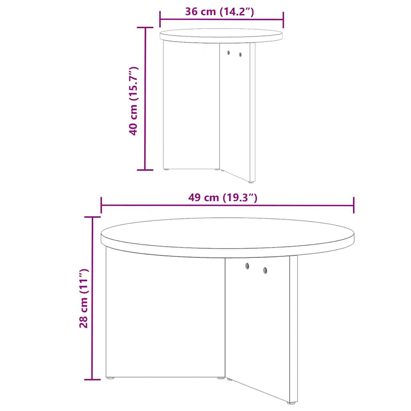 vidaXL Dohányzóasztal 2 pcs Fehér 49 x 49 x 28 cm Tömör fenyőfa