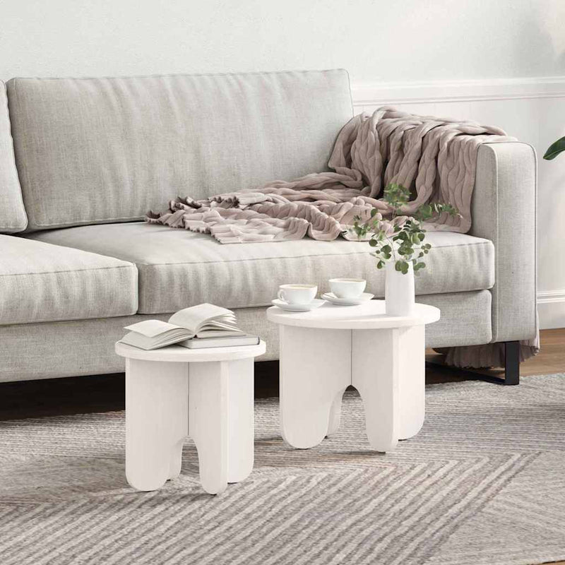 vidaXL Dohányzóasztal 2 pcs Fehér 39.5 x 39.5 x 30 cm Tömör fenyőfa