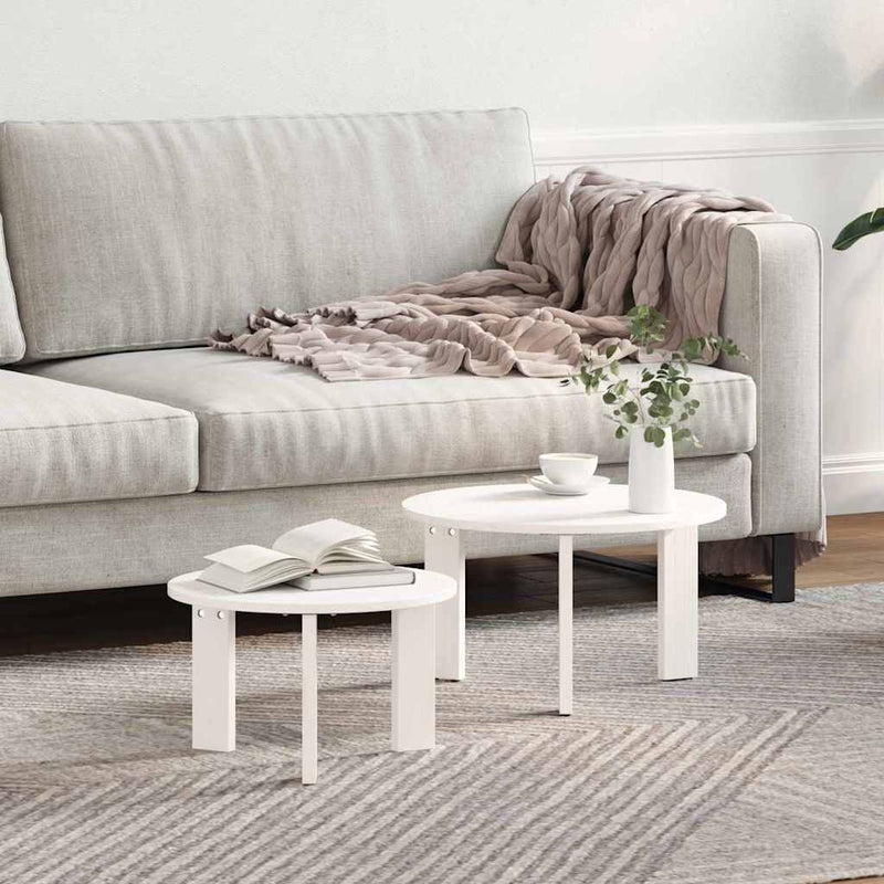 vidaXL Dohányzóasztal 2 pcs Fehér 47.5 x 47.5 x 27 cm Tömör fenyőfa