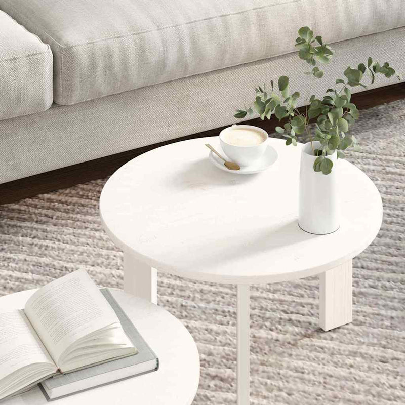 vidaXL Dohányzóasztal 2 pcs Fehér 47.5 x 47.5 x 27 cm Tömör fenyőfa