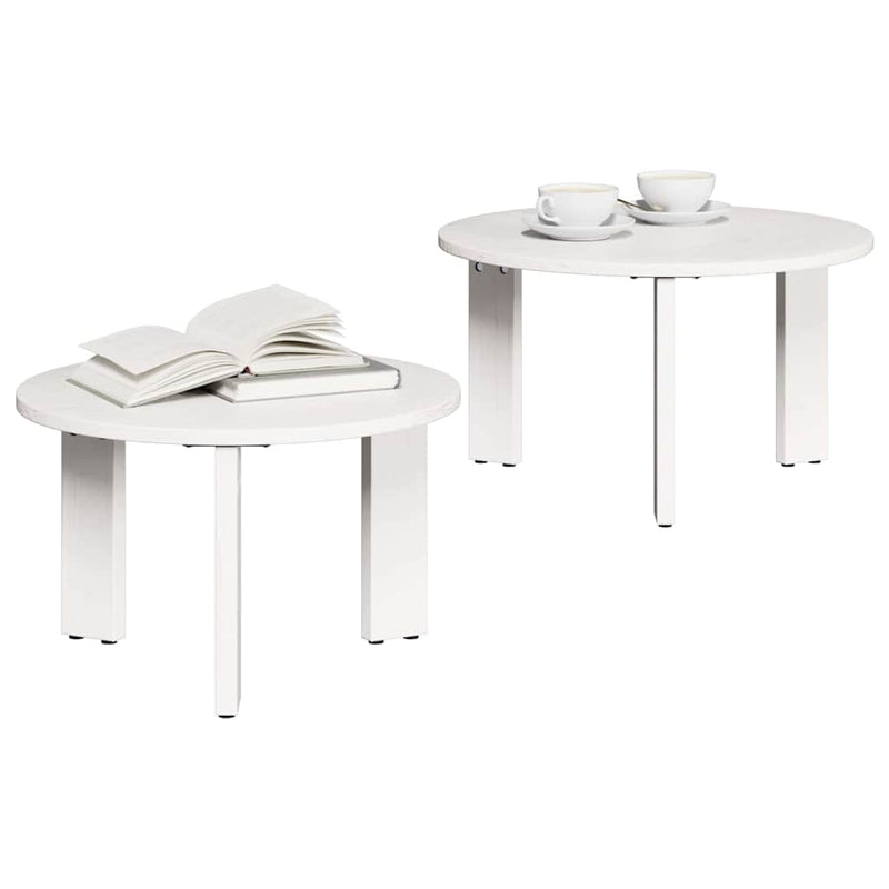 vidaXL Dohányzóasztal 2 pcs Fehér 47.5 x 47.5 x 27 cm Tömör fenyőfa