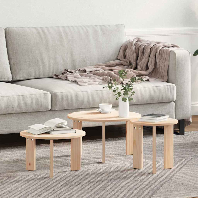 vidaXL Dohányzóasztal 3 pcs Természetes 47.5 x 47.5 x 27 cm