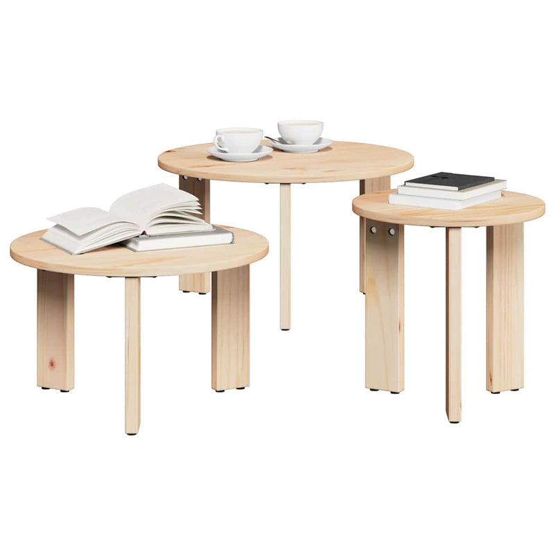 vidaXL Dohányzóasztal 3 pcs Természetes 47.5 x 47.5 x 27 cm