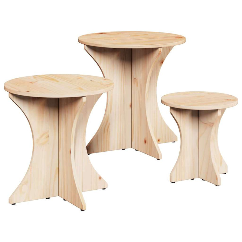 vidaXL Dohányzóasztal 3 pcs Természetes 46 x 46 x 47 cm Tömör fenyőfa