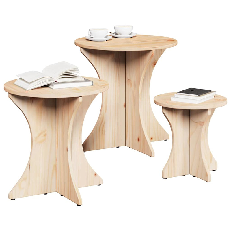 vidaXL Dohányzóasztal 3 pcs Természetes 46 x 46 x 47 cm Tömör fenyőfa
