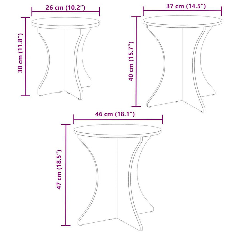 vidaXL Dohányzóasztal 3 pcs Természetes 46 x 46 x 47 cm Tömör fenyőfa