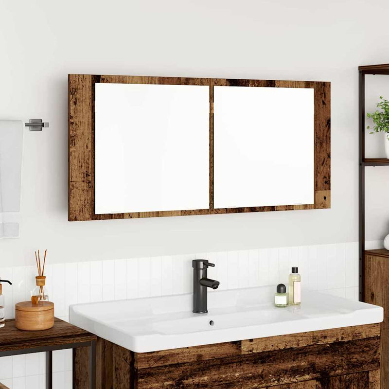 vidaXL LED Tükörszekrény polcokkal Régi fa 100 x 12 x 45 cm Faanyag