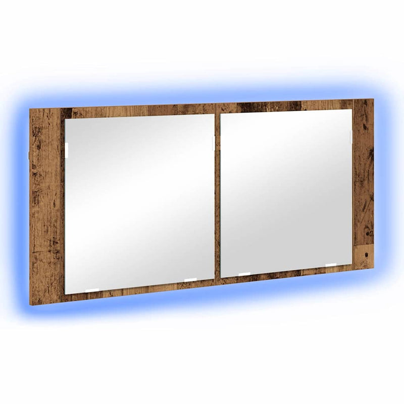vidaXL LED Tükörszekrény polcokkal Régi fa 100 x 12 x 45 cm Faanyag