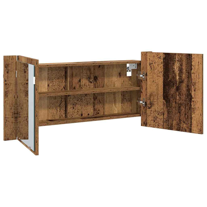 vidaXL LED Tükörszekrény polcokkal Régi fa 100 x 12 x 45 cm Faanyag