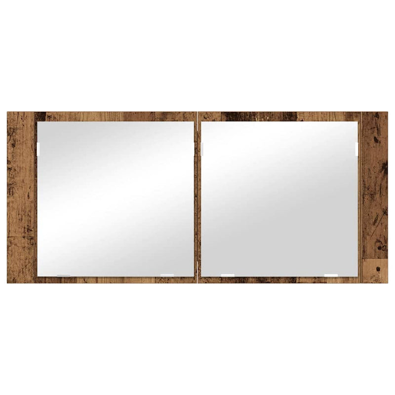 vidaXL LED Tükörszekrény polcokkal Régi fa 100 x 12 x 45 cm Faanyag