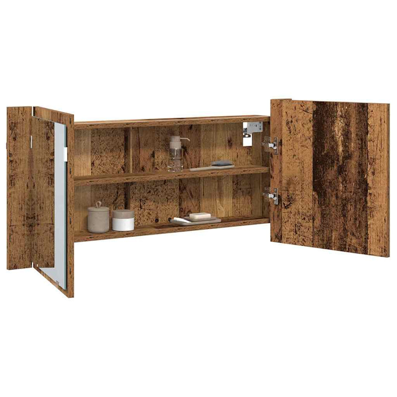 vidaXL LED Tükörszekrény polcokkal Régi fa 100 x 12 x 45 cm Faanyag