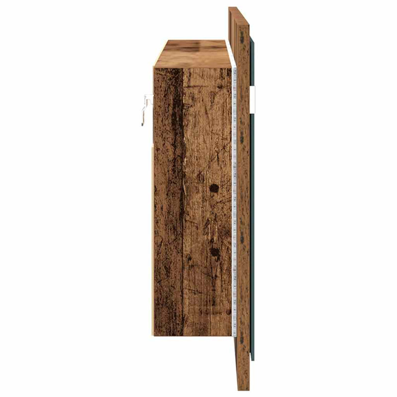 vidaXL LED Tükörszekrény polcokkal Régi fa 100 x 12 x 45 cm Faanyag