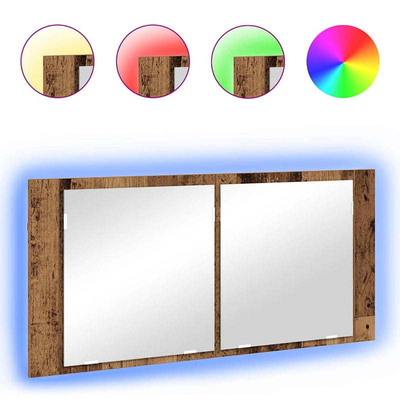 vidaXL LED Tükörszekrény polcokkal Régi fa 100 x 12 x 45 cm Faanyag