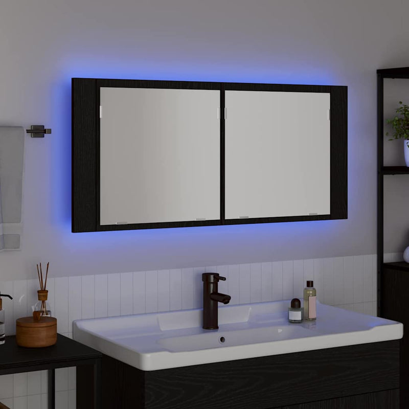 vidaXL LED Tükörszekrény ajtóval Musta tammi 100 x 12 x 45 cm Faanyag